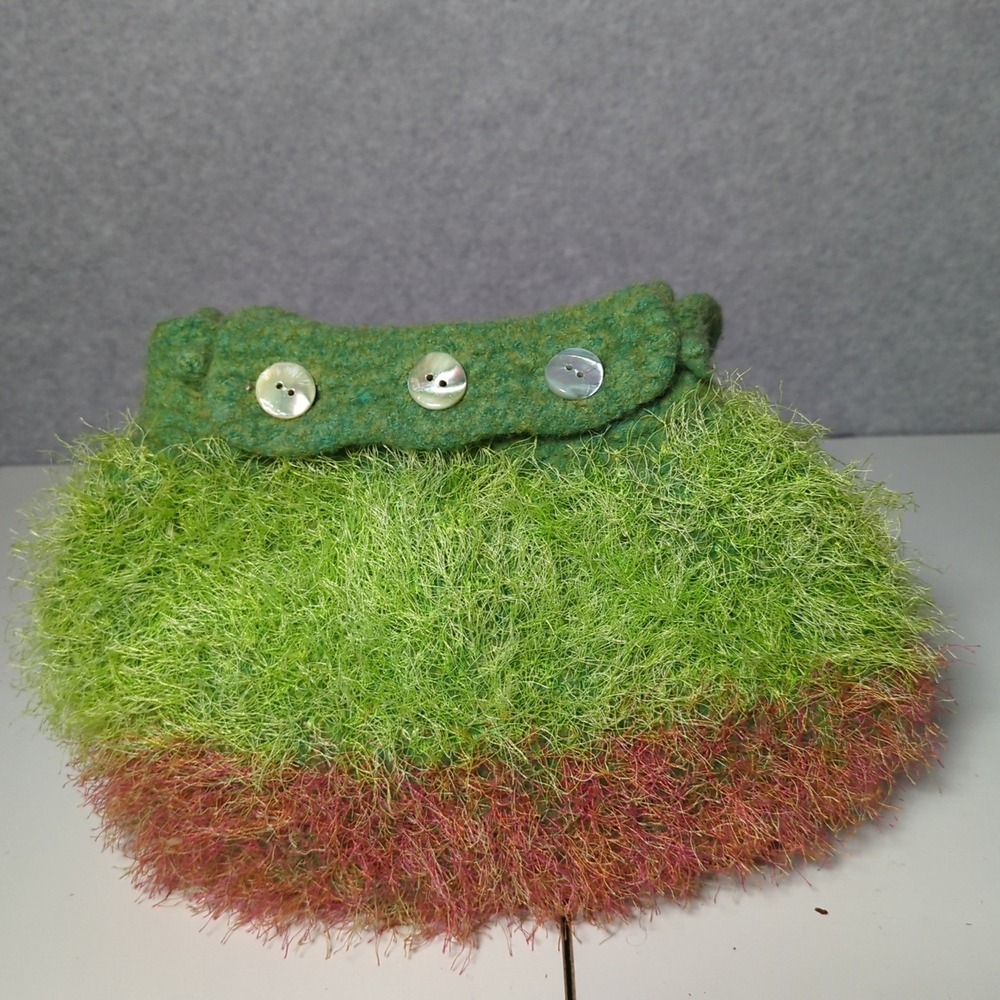 Green Fuzzy Handbag Purse  Yarn Novelty Button Closure‎ Unique Fairy Whimsical